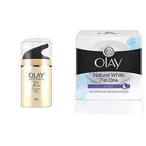 Olay Day Cream Total Effects 7 in 1 Anti-Ageing SPF 15 50g & Olay Night Cream Natural White Fairness Night Moisturiser 50g