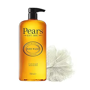 Pears Pure & Gentle Original Body Wash With Glycerin Dermatogically Tested 100% Soap Free Shower gelImported750 ml (Free Loofah)