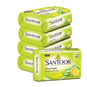 Santoor Aloe Fresh Soap with Aloe Vera and Lime for Radiant Looking Skin 125g 4 + 1