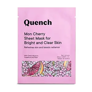 Quench Botanics Mon Cherry Sheet Mask for Bright and Clear Skin | Made in Korea | Sheet Mask Drenched with Serum | Brightens Skin and Boosts Radiance | with Cherry Blossom Grapefruit Pearl Olive Oil and Babassu Seed Oil