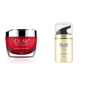 Olay Day Cream Regenerist Microsculpting Moisturiser (NON SPF) 50g & Olay Night Cream Total Effects 7 in 1 Anti-Ageing Moisturiser 50g
