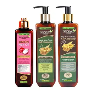 Panchvati Onion Oil & Soya & Wheat Protein Ultimate Hair Care Kit (Shampoo + Hair Conditioner + Hair Oil) 800 ml No Sulphate No Parabens No Silicon & salt