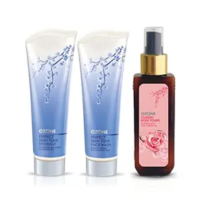 Ozone Perfect Skin Tone Face Wash and Hydrant -with Ozone Rose Toner Free - 100% Natural Face Care Products. No Paraben No Chemical