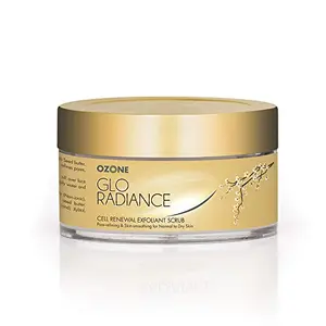 Ozone Glo Radiance Cell Renewal Scrub 50 G - Removes Tan Prevents Sun Damage & Boosts Skin Complexion - Enriched with Almond Aloe Vera & Shea Butter. 100% Natural Product. Paraben & Chemical Free
