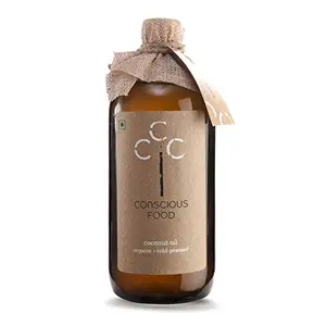 Conscious Food Cold Pressed Coconut Oil in Glass Bottle | Certified Organic | 100% Pure | Good for Cooking | Boosts Heart Health Skin Care | Coconut Oil - 500ml