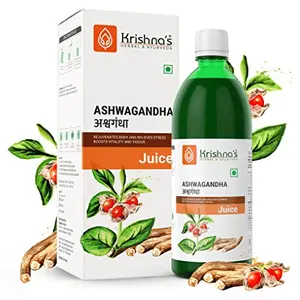 Krishna's Herbal & Ayurveda Ashvagandha Juice 1L | Ayurvedic Ashwagandha Juice to Reduce Stress & Anxiety Naturally | Boosts Energy Levels | Sugar Free | GMP Certified