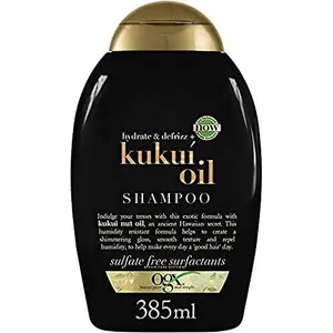 OGX Hydrate + Defrizz Kukui Oil Shampoo | kukui nut oil infused blend helps create a shimmery glossy look and keeps the frizz & shine 385ml