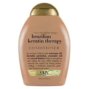 OGX Ever Straightening Brazilian Keratin Smooth Conditioner | With Coconut Oil Keratin Proteins Avocado Oil & Cocoa Butter For Dry Curly Frizzy & Fine hair Sulfate Free Surfactants No Parabens 385 ml