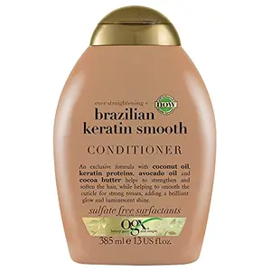 OGX Ever Straightening Brazilian Keratin Smooth Conditioner |With Coconut Oil Keratin Proteins Avocado Oil & Cocoa Butter For Dry Curly Frizzy & Fine hair Sulfate Free Surfactants No Parabens 385 ml