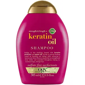 OGX Strength & Length Keratin Oil Shampoo | With Keratin Proteins & Argan Oil For Damaged hair & Split Ends Sulfate Free Surfactants No Parabens 385 ml