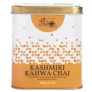 The Indian Chai - Kashmiri Kahwa Chai 100g with Darjeeling Green Tea Almond Cardamom Clove Cinnamon Ginger Rose Petal & Saffron for Digestion and Metabolism Supports Weight Loss