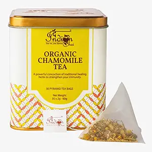 The Indian Chai - Organic Chamomile Tea 30 Pyramid Tea Bags | Detox Tea - Calming Tisane - Herbal Tea - Caffeine Free - Whole Flowers |