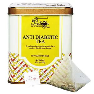 The Indian Chai - Anti - Diabetic Tea 30 Pyramid Tea Bags with Gymnemma Sylvestre Giloy Stem Paneer Dodi Bitter Melon Jamun Seed for Regulating Blood Sugars levels