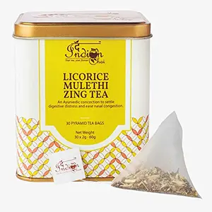 The Indian Chai - Licorice Mulethi Zing Tea 30 Pyramid Tea Bags with Spearmint for Immunity and Stress