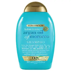 OGX Extra Strength Hydrate & Repair + Argan Oil of Morocco Shampoo for Dry Damaged Hair Cold-Pressed Argan Oil to Moisturize & Smooth Paraben-Free Sulfate-Free Surfactants 385 ml