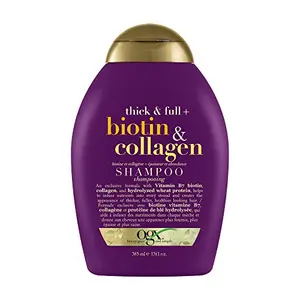 OGX Thick & Full + Biotin & Collagen Volumizing Shampoo for Thin Hair Thickening Shampoo with Vitamin B7 Collagen & Hydrolyzed Wheat Protein For Thicker Fuller Healthier looking hair Sulfate Free Surfactant No Parabens 385 ml