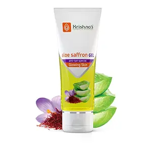 Krishna's Aloe Vera Gel Saffron for Acne Scars Glowing & Radiant Skin Treatment | Kesar aloe vera gel for face | Best aloveravgel for face | Pure Aloe vera gel for hair | aloevera gel gel 100 g