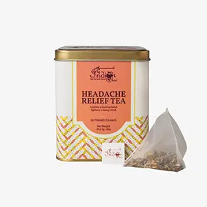 The Indian Chai - Headache Relief Tea 30 Pyramid Tea Bags with Lemon Balm Lavender Valerian Root Chamomile Peppermint for Head Ease.
