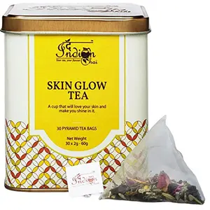 The Indian Chai Skin Glow Tea 30 Pyramid Tea Bags with Rose Chamomile Lavender Sage for Clear Skin Fights Hormonal Acne & Blemishes