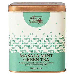 The Indian Chai - Masala Mint Green Tea 100g with Cardamom Clove Cinnamon Ginger Peppermint for Digestion Cough & Cold Weight Loss Summer Spicy Chai