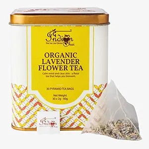 The Indian Chai - Organic Lavender Flower Tea 30 Pyramid Tea Bags Caffeine Free for Hair Sleep and Relaxation