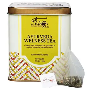 The Indian Chai - Ayurveda Wellness Tea 30 Pyramid Tea Bags for Bloating Digestion Detoxifies the Whole Body
