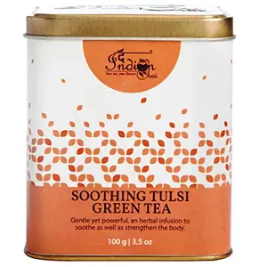The Indian Chai - Soothing Tulsi Green Herbal Tea 100g with Rama Krishna Vana Tulsi Mulethi and Chakra Phool for Relieving Stress Helps with Weight Loss Improves Hair & Skin Cough & Cold