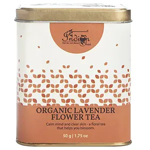 The Indian Chai - Organic Lavender Flower Tea in Tin Container for Hair Skin Restful Sleep Stress & Anxiety (50g 100 Cups)