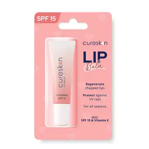 CureSkin Lip Balm 10gm | For All Skin Types & for Men & Women | Contains Amino Acid Vitamin C | Shea butter & Coconut Oil for Hydration | SPF 15 | Helps to Improves Lip Texture