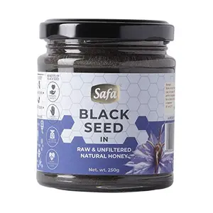 Safa Black Seed Honey Immune Booster Organic Honey Raw Unprocessed 100% Pure Natural Kalonji Honey Unheated with No Added Sugar or Preservatives | for Nurturing Growing Children and Adults Natural Unpasteurized 250g Glass Jar