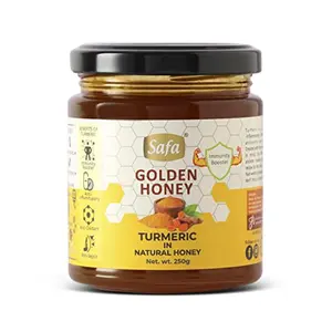 Safa Golden Honey | 100% Pure Raw Honey with Turmeric Organic Unheated | Raw Honey with Antioxidant and Anti-Inflammatory Benefits of Curcumin | Natural Immunity Boosters for Women Men & Kids | 250g