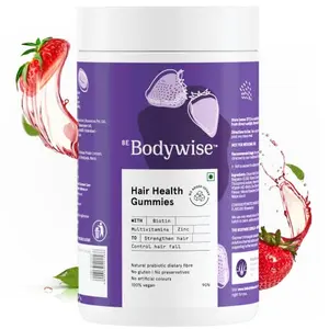 Bodywise Biotin Hair Gummies | No Added Sugar | Biotin Supplement to Reduce Hair fall & Strengthen Nails | Hair Vitamins with Added Zinc & Multivitamins | Strawberry Flavoured | 90 days pack
