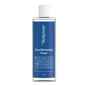 Bodywise Pore Minimizing Toner for Women | Enriched with 5% Lactic Acid Arginine & Witch Hazel | Shrinks & Tightens Pores | Controls Excess Oil & Helps Prevent Acne | Paraben & Alcohol Free | 200 ml