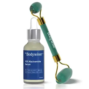 Bodywise 10% Niacinamide Face Serum and 100% Natural Jade Roller for Women | Tightens Skin Reduces Wrinkles and Improves Blood Circulation | 30 ml