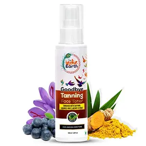 The Indie Earth Goodbye Tanning (Skin Brightening) Face Toner with Saffron Turmeric and Berry Extract (100ml) Removes Tanning Uneven Skin Tone and Sun Burn. Gives Lighter & Brighter Skin Tone