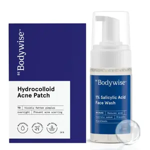Bodywise 1% Salicylic Acid Oil Control Face Wash- 120ml & Waterproof Hydrocolloid Acne Patch (24 Dots | 3 Sizes) | Reduces Acne and Pimple | Reduces Excess Oil & Exfoliates | Paraben Free & SLS Free