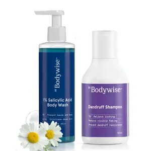 Bodywise 1% Salicylic Acid Body Wash 250ml & Anti Dandruff Shampoo 150ml for Women | Paraben and SLS free