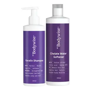 Bodywise Chelate Water Softener for Women 500ml & Biotin Rich Keratin Hair Fall Control Shampoo for Women 250ml | Paraben & Sulphate Free | Balances pH Strengthens Hair & Improves Hair Texture