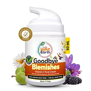 The Indie Earth Good Bye Blemishes Vitamin C Face Cream For Uneven Skin Tone Pigmentation & Blemish Removal With Gotu Kola Mulberry Extract & Saffron 50 gm. Best Anti Blemish Natural Cream