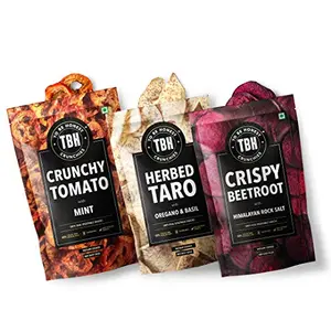 TBH - To Be Honest Vegetable Chips | Tomato Taro and Beetroot Crunchies | 203g (Pack of 3 Variants) | Tasty with High Dietary Fiber and Nutrient Content Gluten-Free Snack