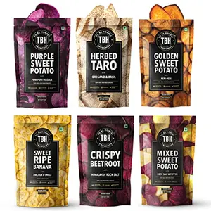 TBH - To Be Honest Vegetable Chips Crunchies | 485g Pack of 6 | Beetroot Sweet Ripe Banana Taro & Sweet Potato Chips | Gluten Free Nutritious Snacks