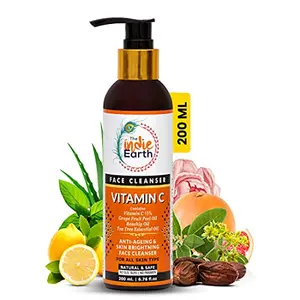 The Indie Earth Vitamin C Face Cleanser with Vitamin C 15% Grape Fruit Peel Oil Rosehip Oil Tea Tree Essential Oil 200 ml