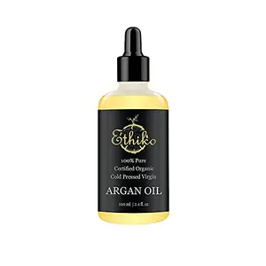 Ethiko Cold Pressed 100% Natural Organic Argan Oil Anti Aging And Moisturising For All Skin & Hair Types (Including Sensitive & Acne Prone Skin) Face Body and Hair - 100 ml