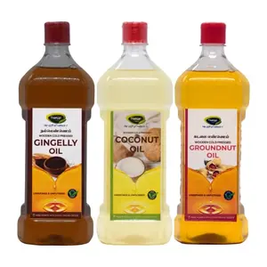 Thanjai Natural Unrefined Wooden Cold Pressed Groundnut oil Gingelly Oil and Coconut Oil (Each 1litre)