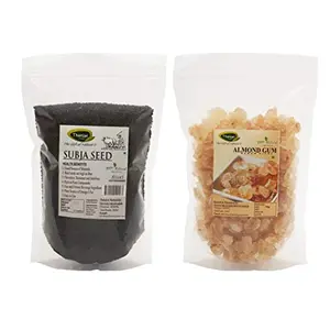 Thanjai Natural 250g Almond Gum | Badam Pisin | Gond Katira (Pouch) + 250g Sabja Seeds | Basil Seeds (Pouch)