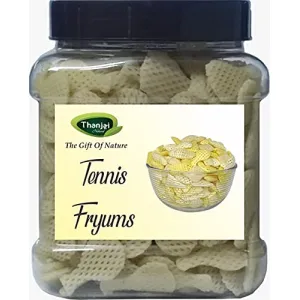 Thanjai Natural Tennis Bat Fryums Ready to Fry Papad | 1kg Jar | Microwave Air Fry Instant Vegan Snacks | Crunchy & Tasty Chips