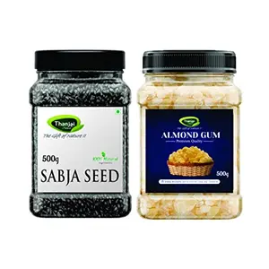 Thanjai Natural Almond Gum / Badam Pisin 500g Jar & Sabja Seeds / Basil Seeds 500g Jar