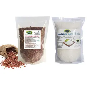 Red Rice Hand Pounded Kullakar Rice 500grams Pure Indian Oldest Traditional Method Farmed & Cultivated in 100% Natural Fertilizer Compost with Indian Non Iodised 500grams Sea Salt 100% Natural