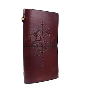 Craft Play Handicraft Compass Emboss Leather Handcrafted Regular Notebook/Personal Organiser/Diary (80 Unruled Pages_8.5 inch x 4.5 inch x 1 inch) (Leather)