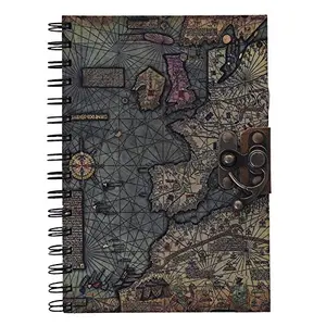 Craft Play Handicraft Multi Color Map Print Wiro Binding with Lock Handmade Paper Handcrafted Regular Diary/Personal Organiser/Notebook/Journal||125 GSM (110 Unruled Pages_18cm x 13cm x 2cm)